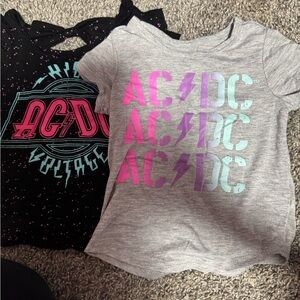 AC/DC Twin Graphic Tees - Gray, Black with Pink & Teal Details